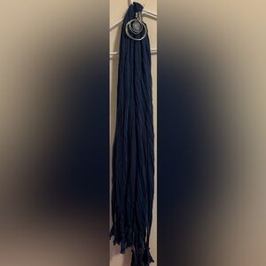Elegant Navy Blue Women's Scarf with Jewel Charm  NWT